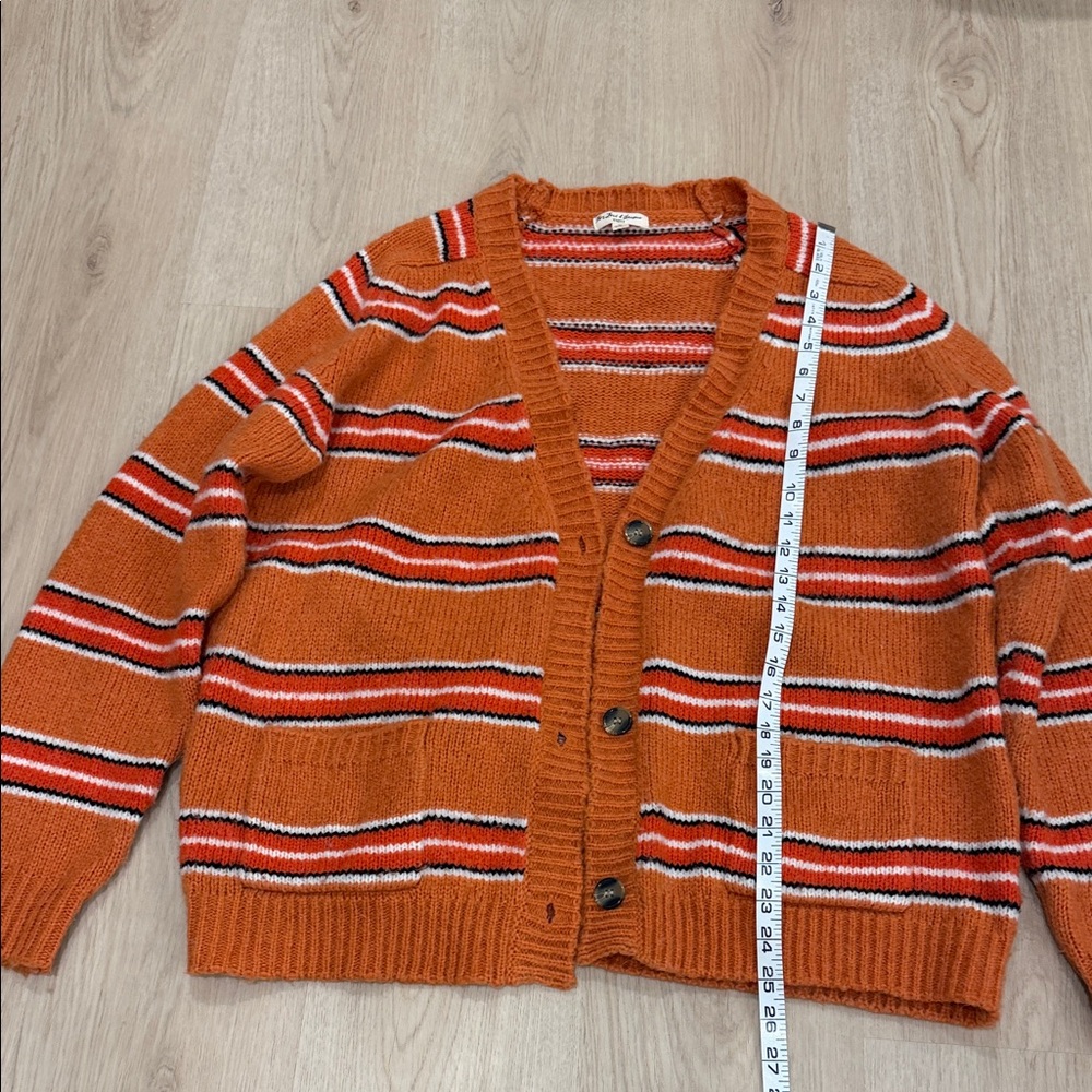 For Love & Lemons Medium Striped Orange Cardigan Sweater - Picture 3 of 7